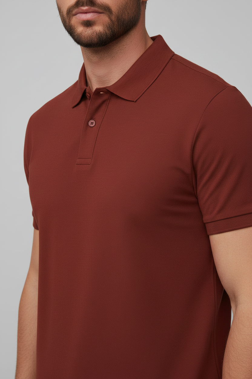 Close-up Detail – Brick Red Polo