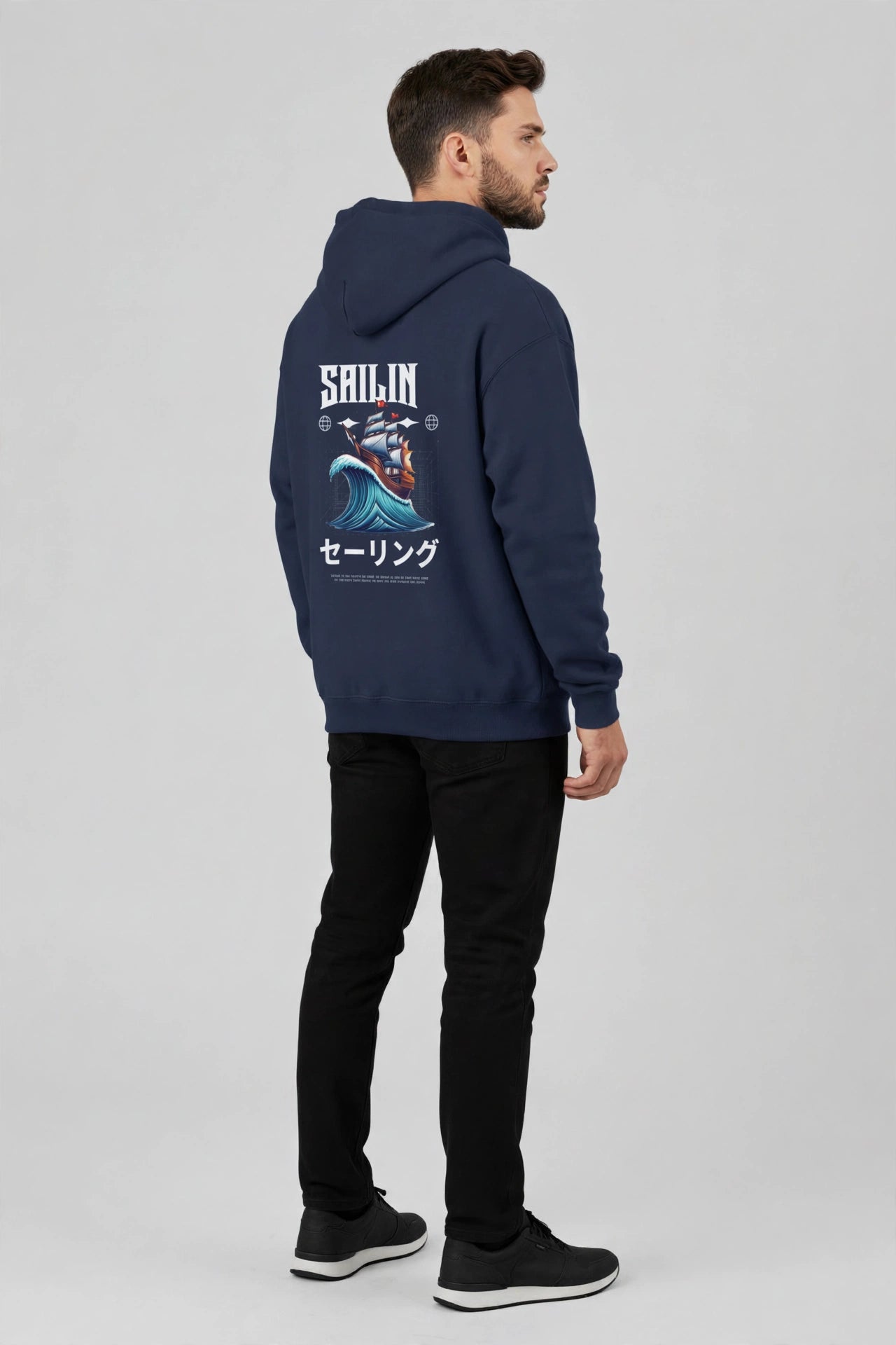 Sailing Print Unisex Terry Pullover Hoodie