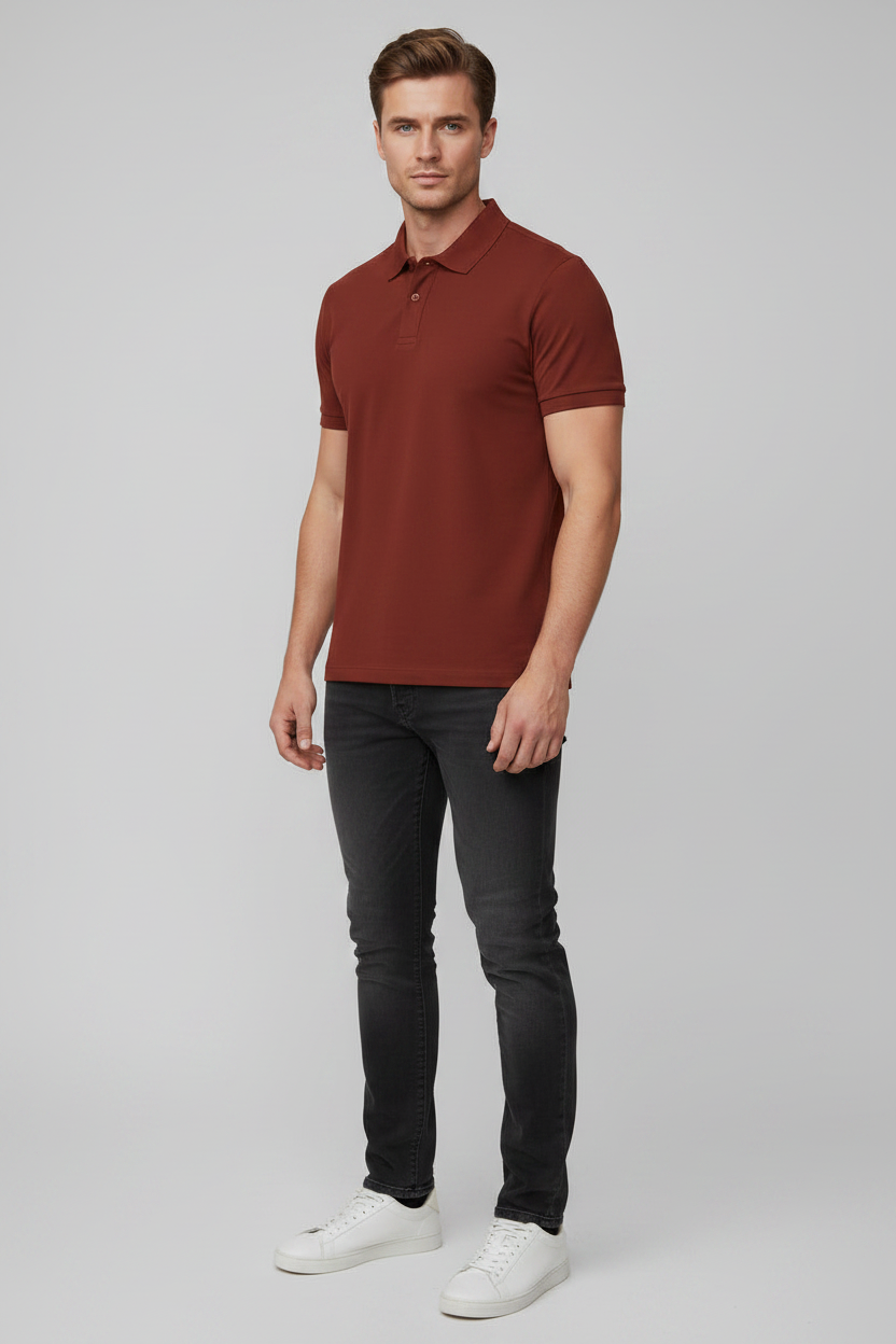 45° Front Right – Brick Red Polo