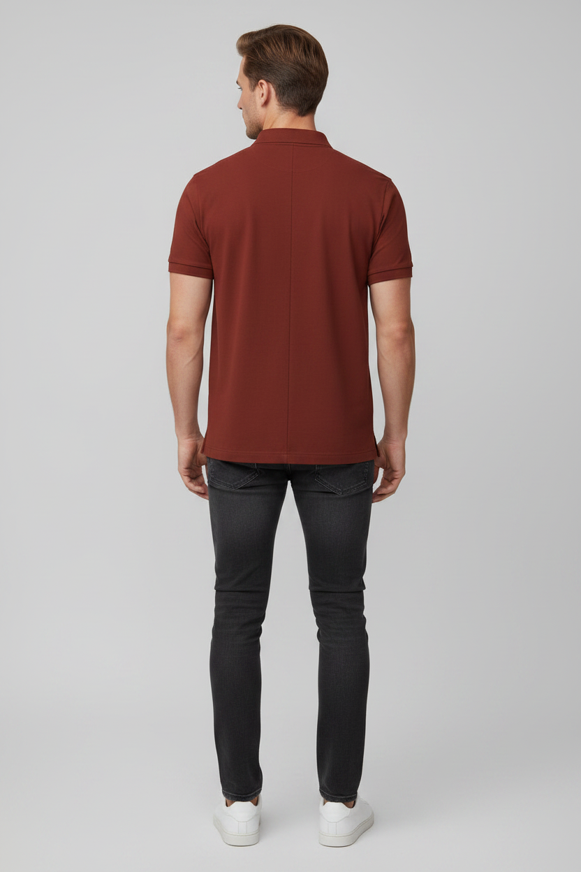 Back View – Brick Red Polo