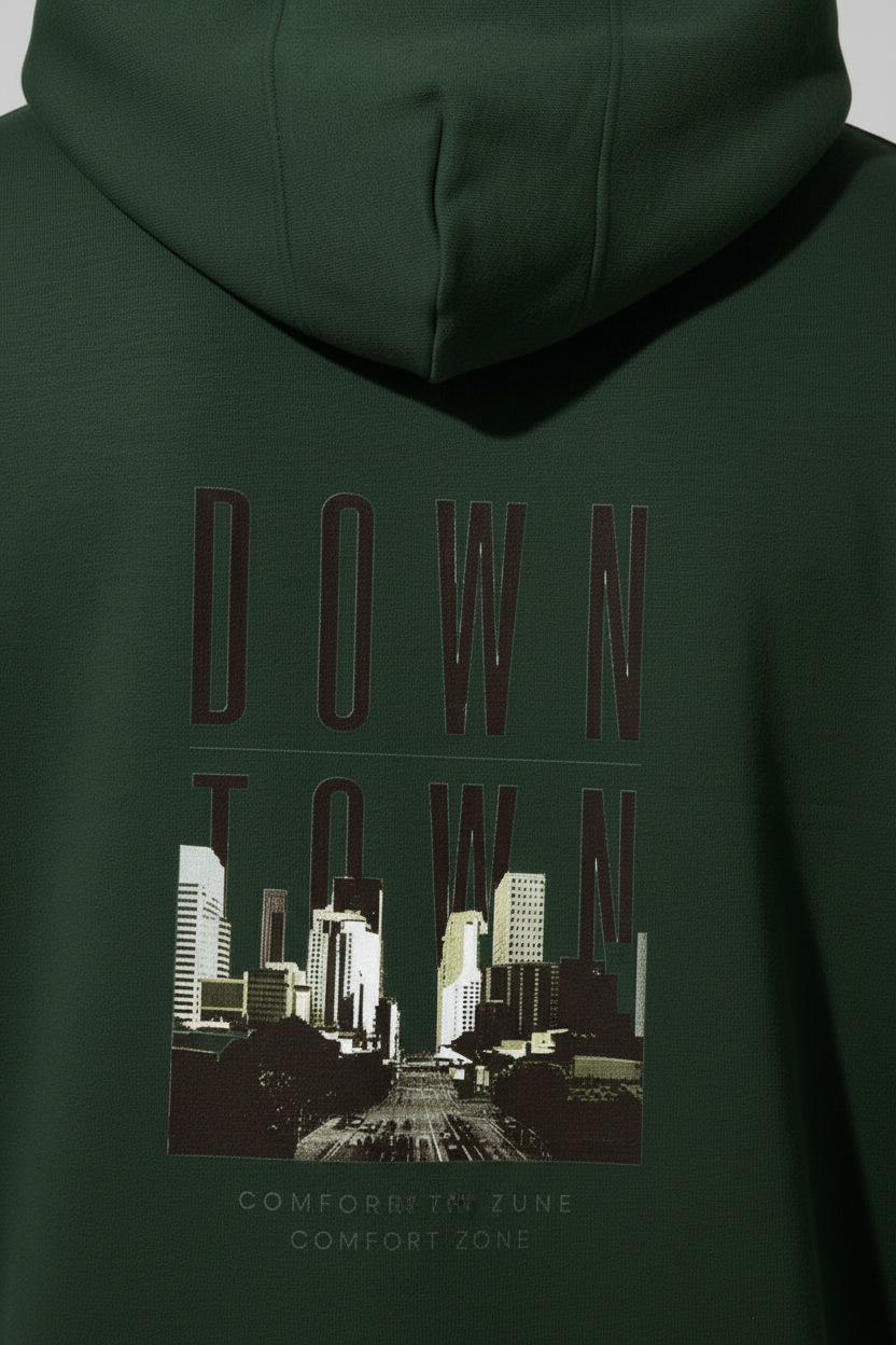 Down Town Hoodie Bottle Green – Close-up Back Detail