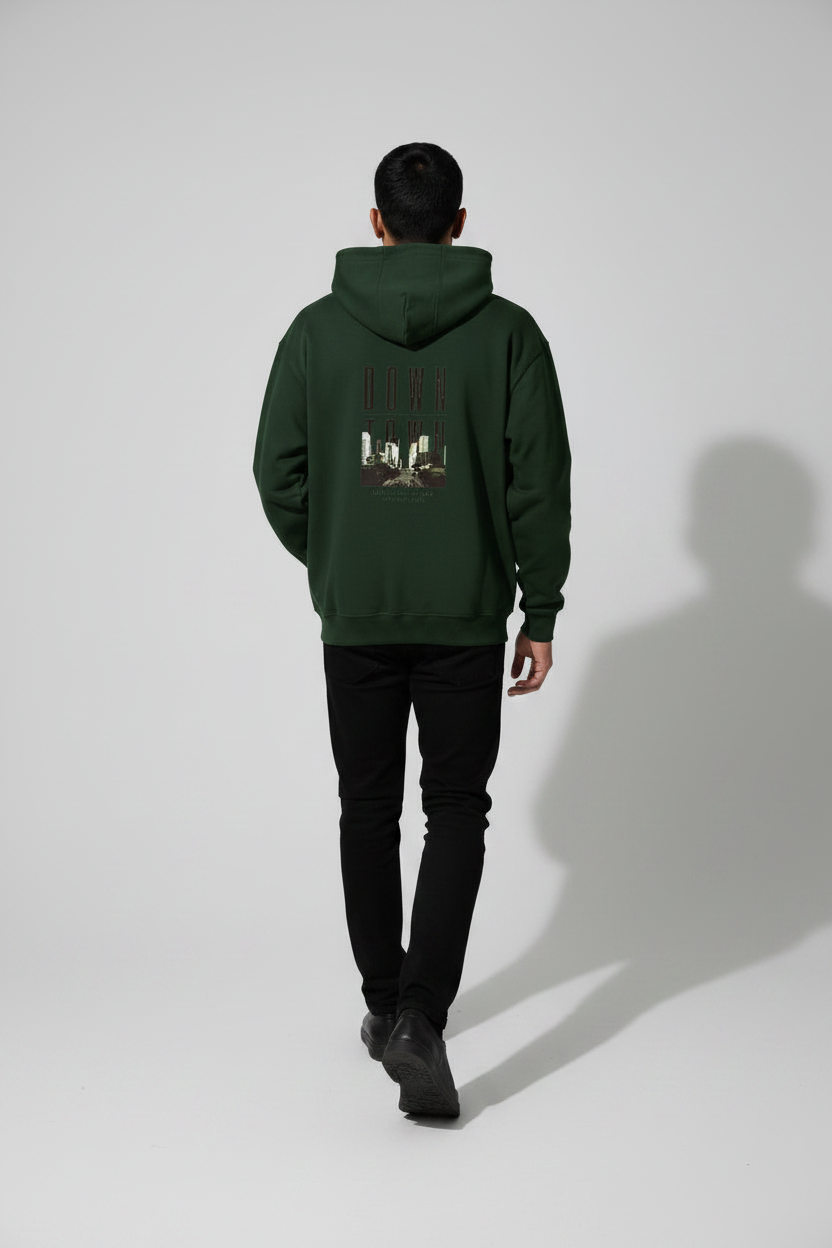 Down Town Hoodie Bottle Green – Walking Back