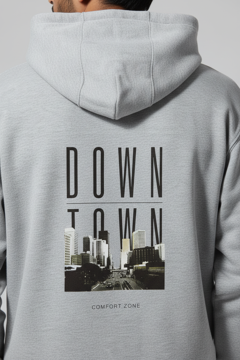 Down Town Hoodie Grey Melange – Close-up Back Detail