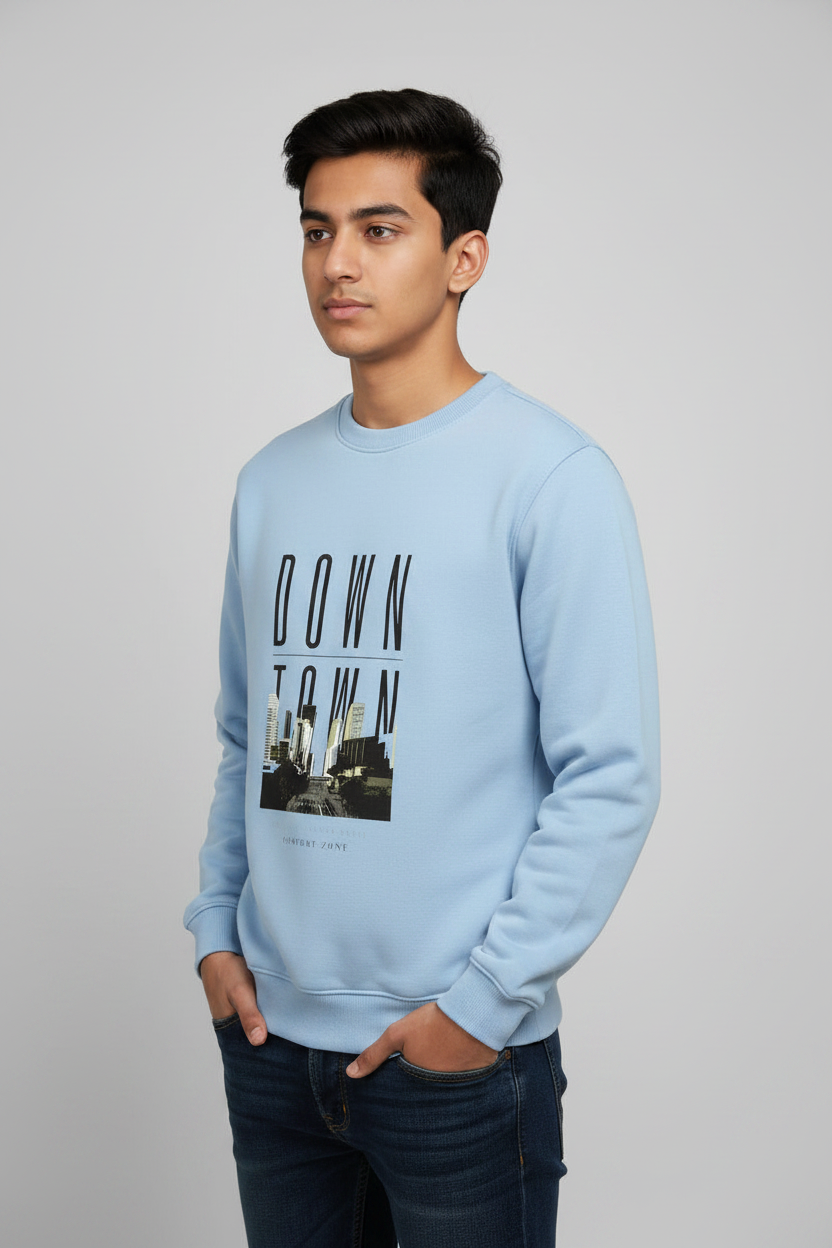 Down Town Sweatshirt Baby Blue – 45° Front Left
