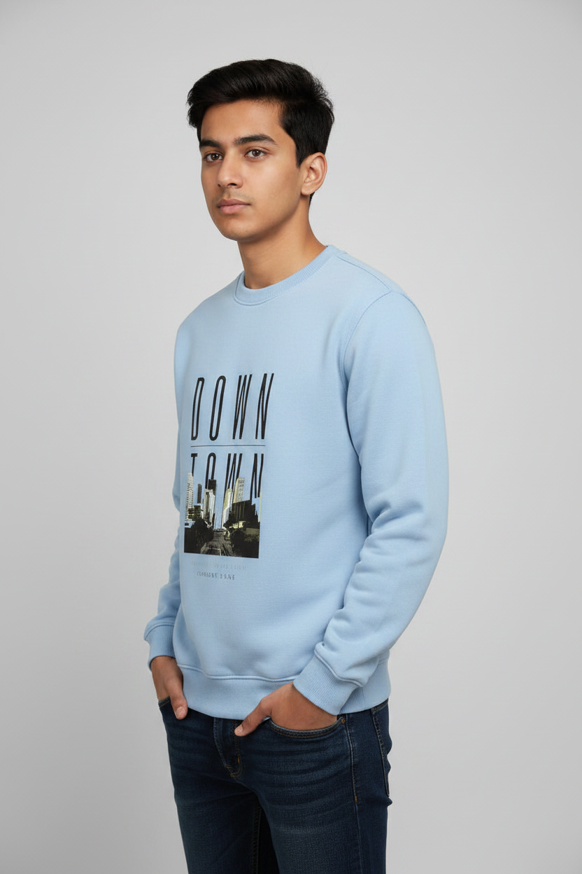 Down Town Sweatshirt Baby Blue – 45° Front Right