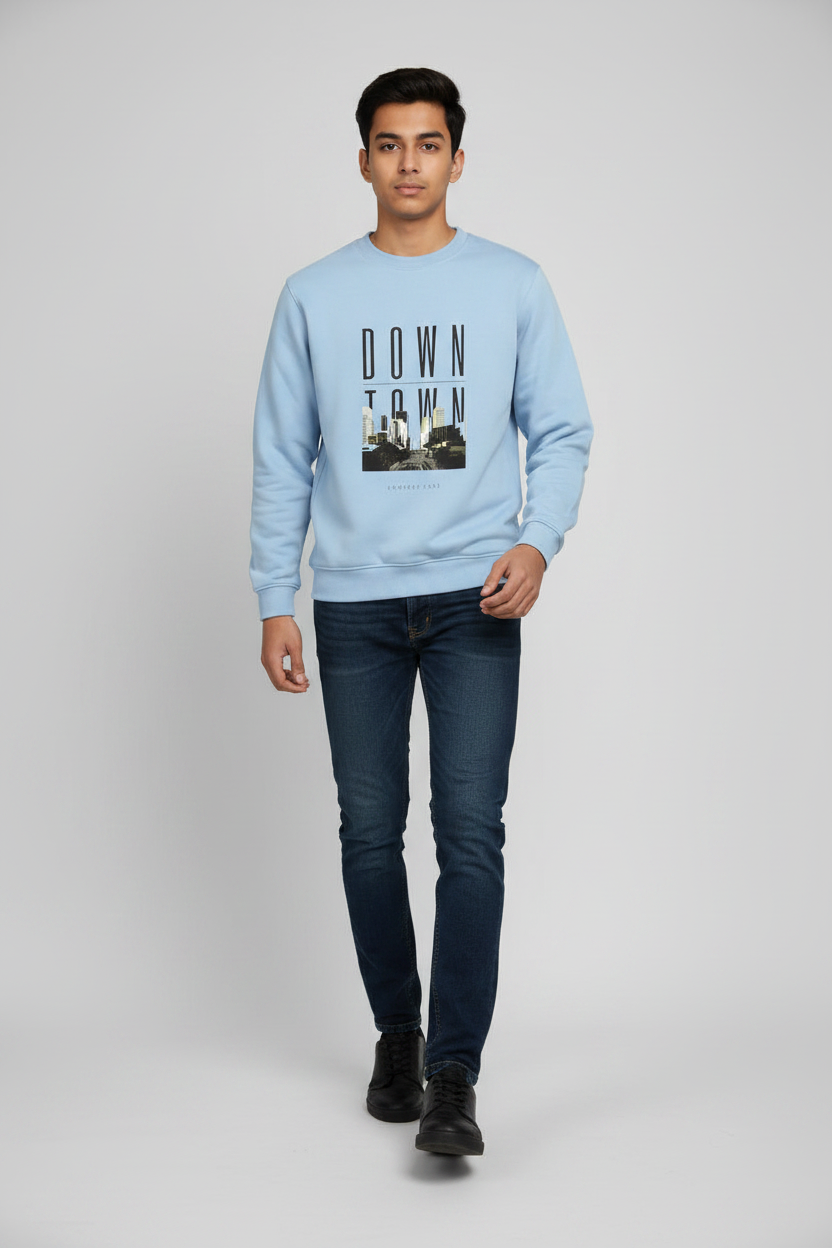 Down Town Sweatshirt Baby Blue – Walking Front