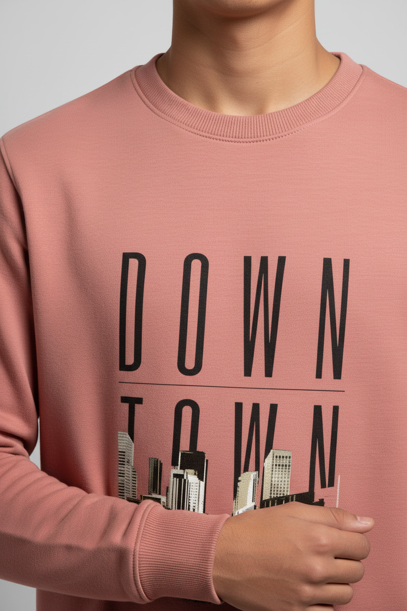 Down Town Sweatshirt Coral – Close-up Detail
