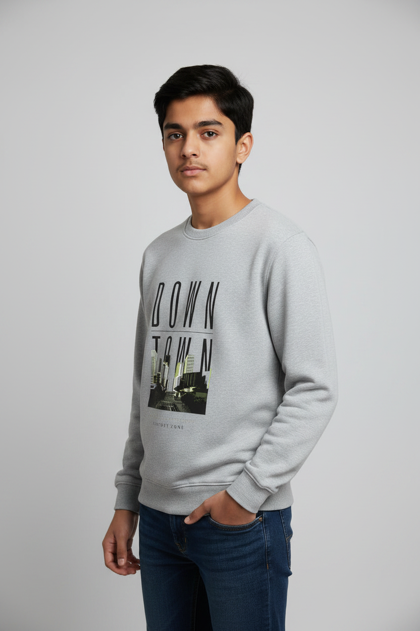 Down Town Sweatshirt Grey Melange – 45° Front Left