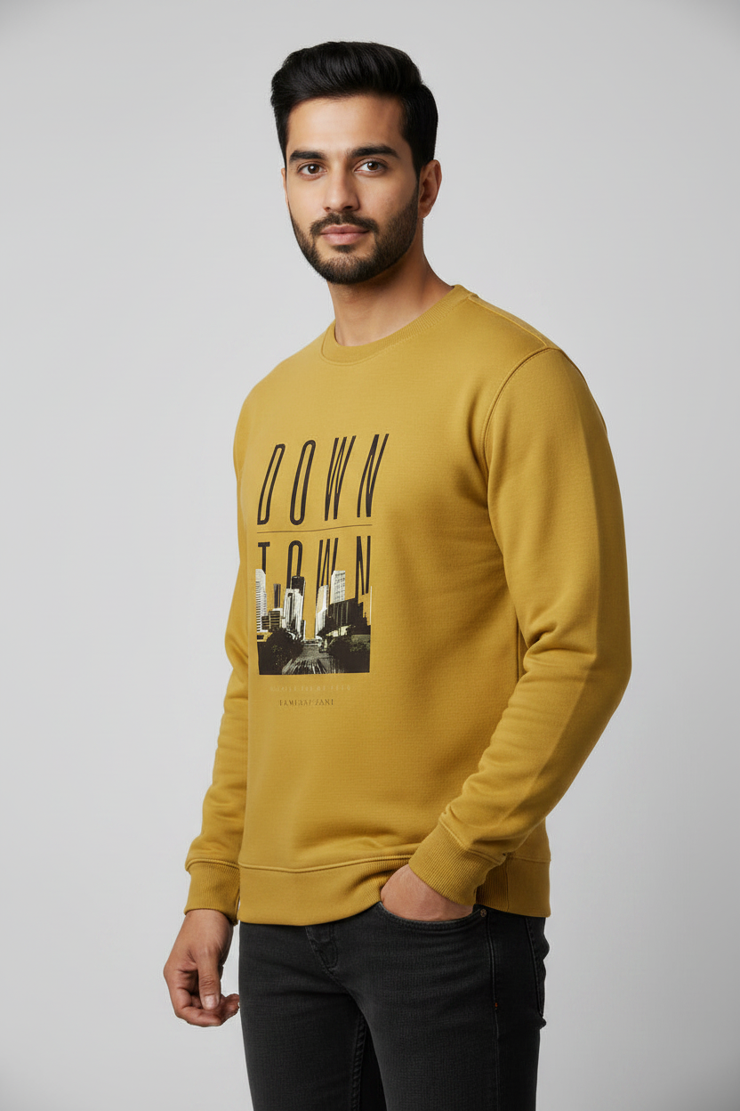 Down Town Sweatshirt Mustard Yellow – 45° Front Right
