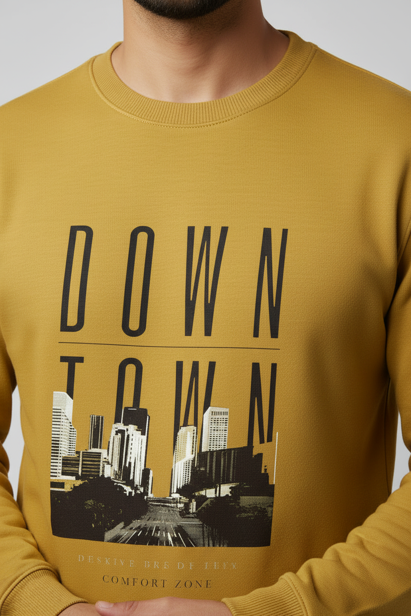 Down Town Sweatshirt Mustard Yellow – Close-up Detail