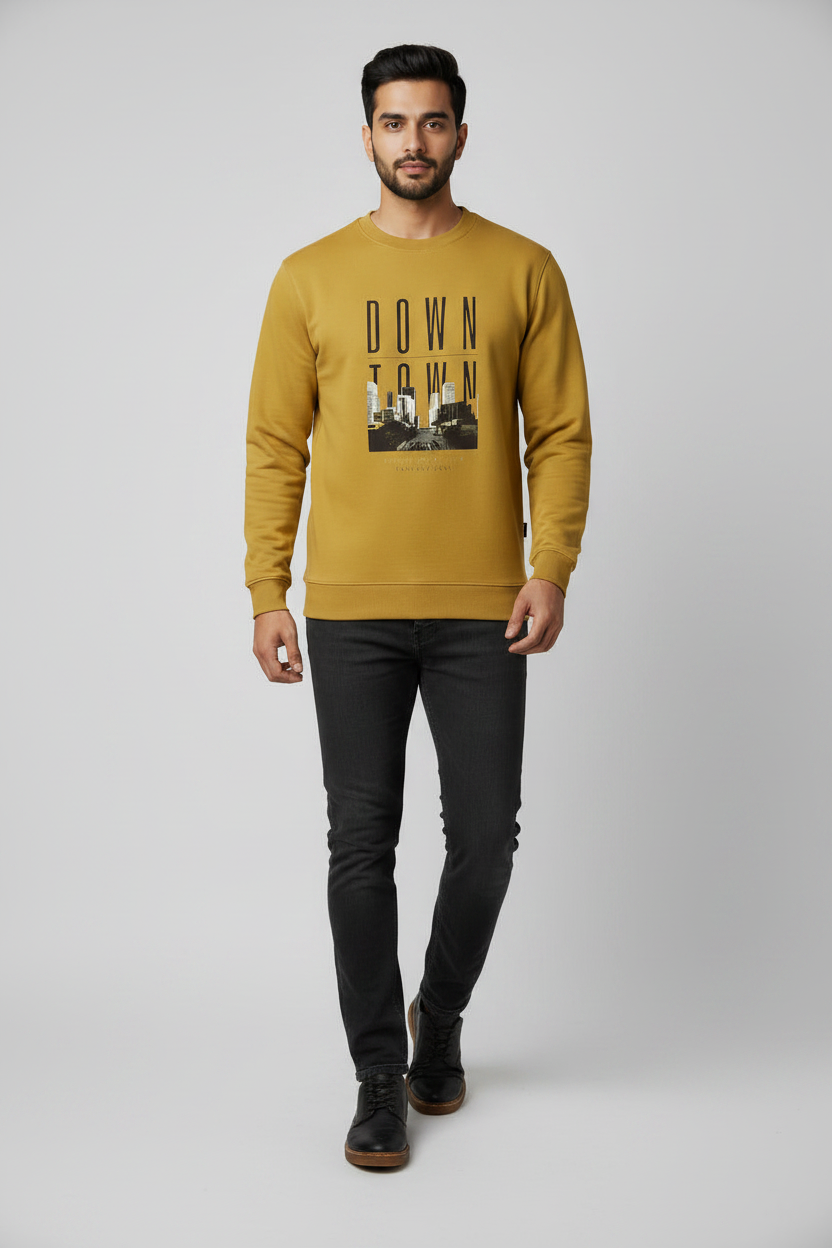 Down Town Sweatshirt Mustard Yellow – Walking Front