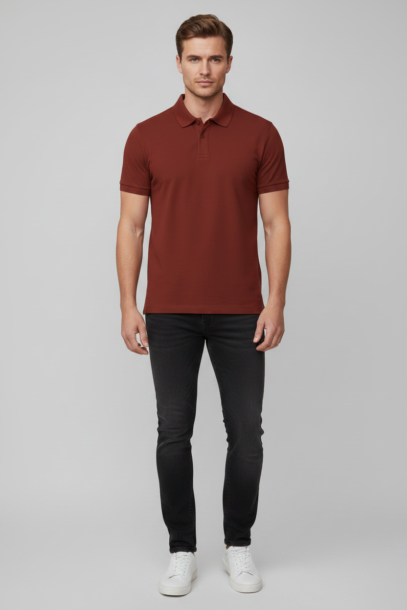 Front View – Brick Red Polo
