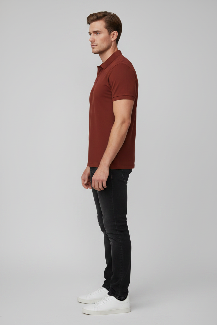 Left Side View – Brick Red Polo