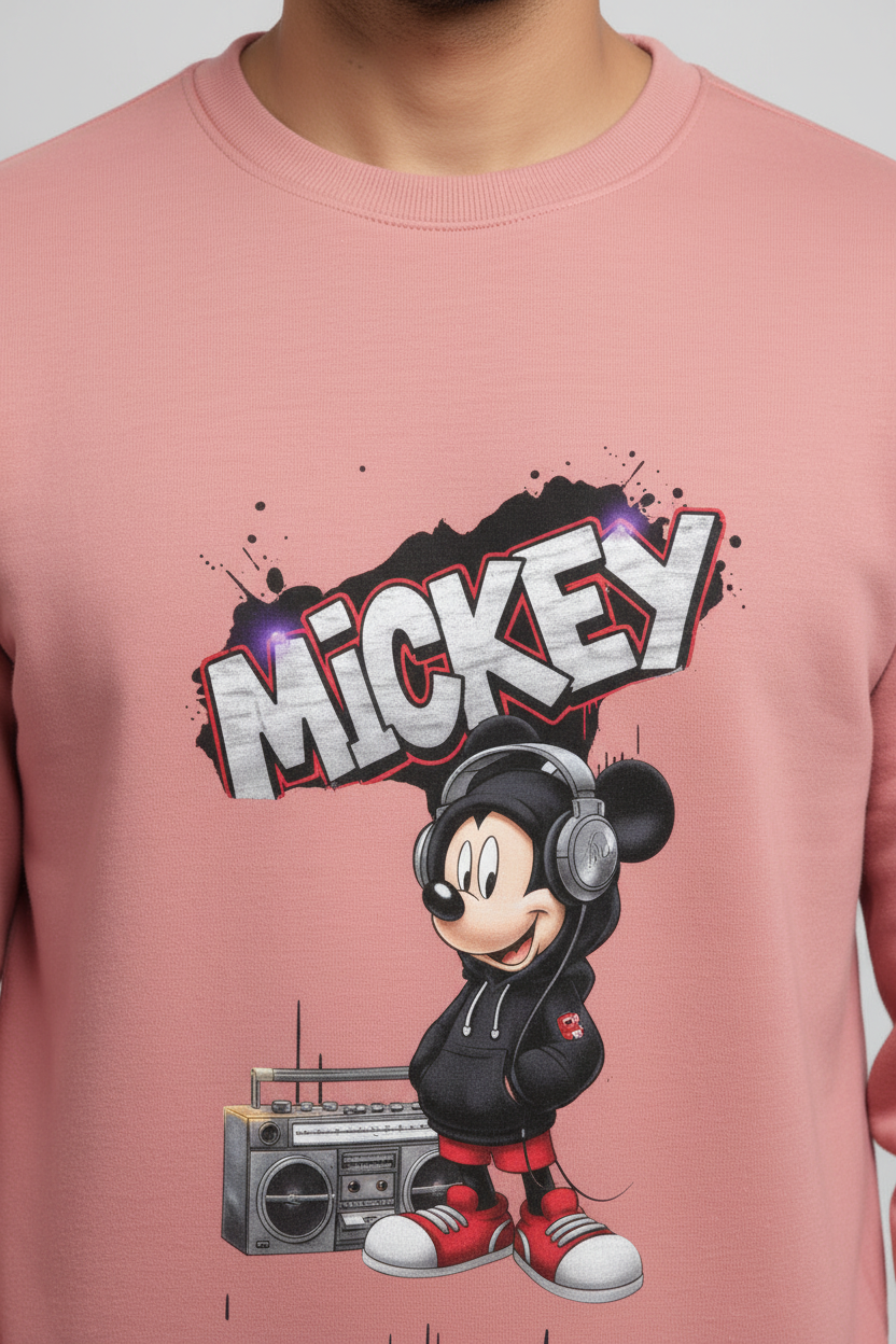 Mickey Sweatshirt Coral – Close-up Detail