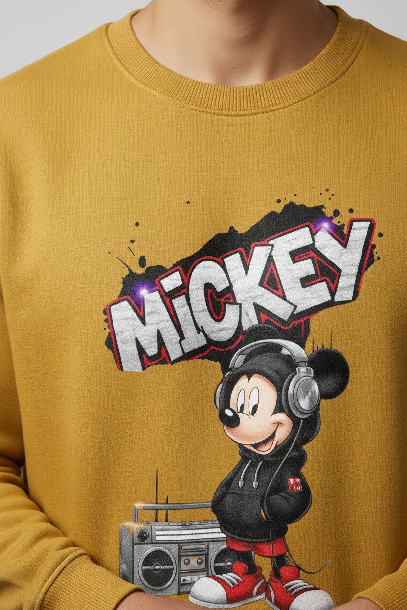 Mickey Sweatshirt Golden Yellow – Close-up Detail