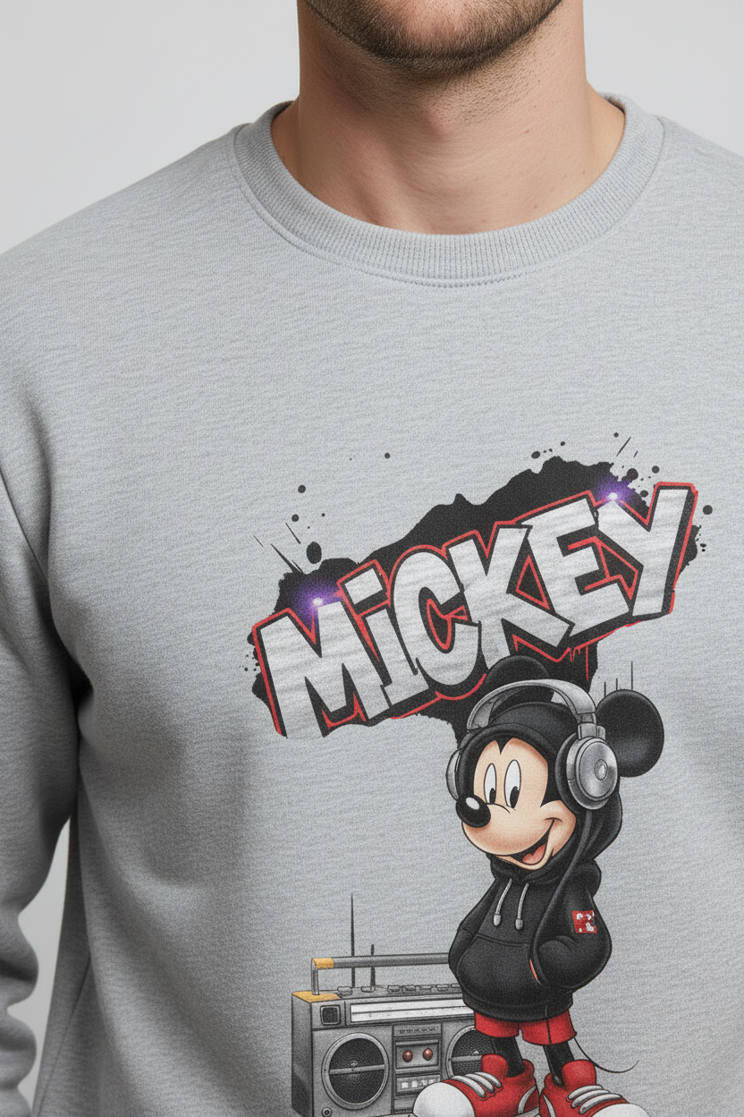 Mickey Sweatshirt Grey Melange – Close-up Detail