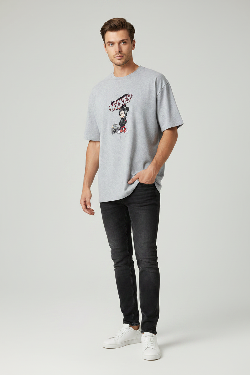Mickey T-Shirt Grey Melange – 45° Front Left