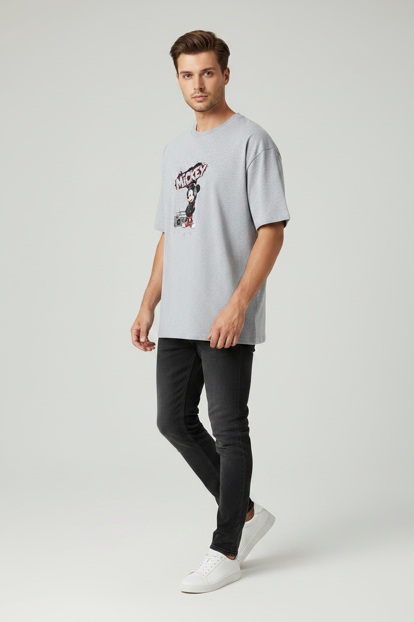 Mickey T-Shirt Grey Melange – 45° Front Right