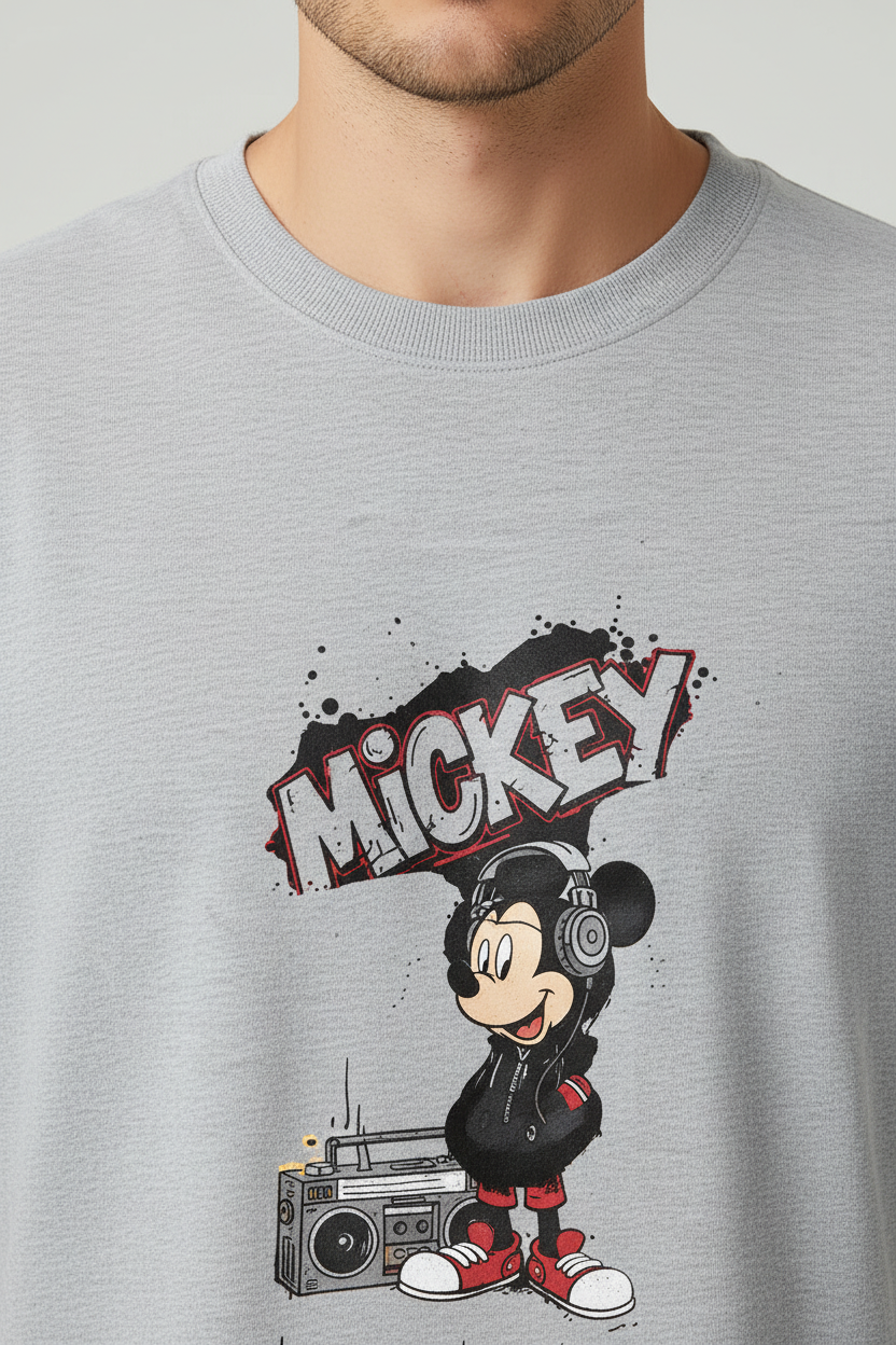 Mickey T-Shirt Grey Melange – Close-up Detail