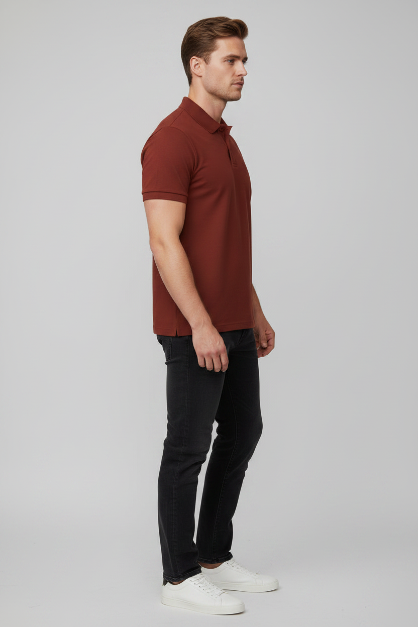 Right Side View – Brick Red Polo