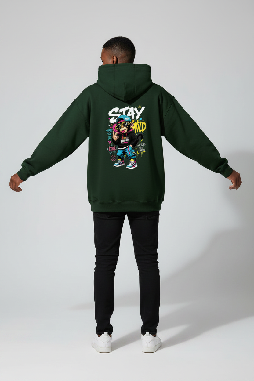 Stay Wild Hoodie Bottle Green – Back View