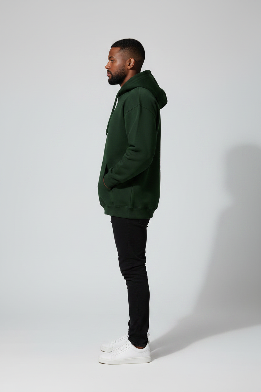 Stay Wild Hoodie Bottle Green – Left Side View