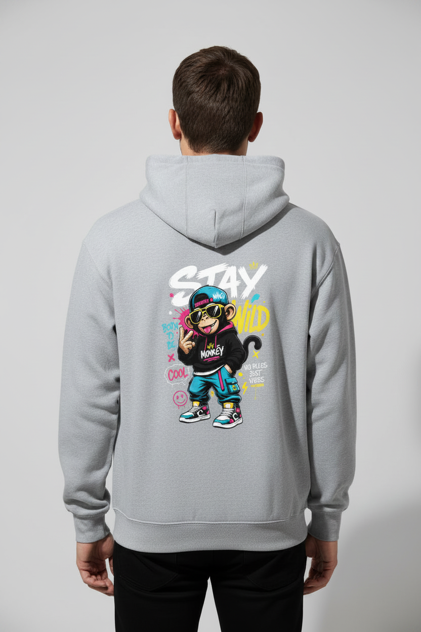 Stay Wild Hoodie Grey Melange – Back View