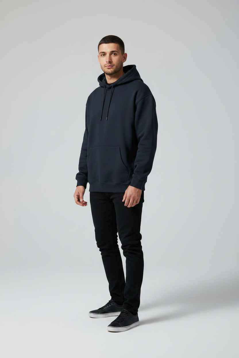 Stay Wild Hoodie Navy Blue – 45° Front Left