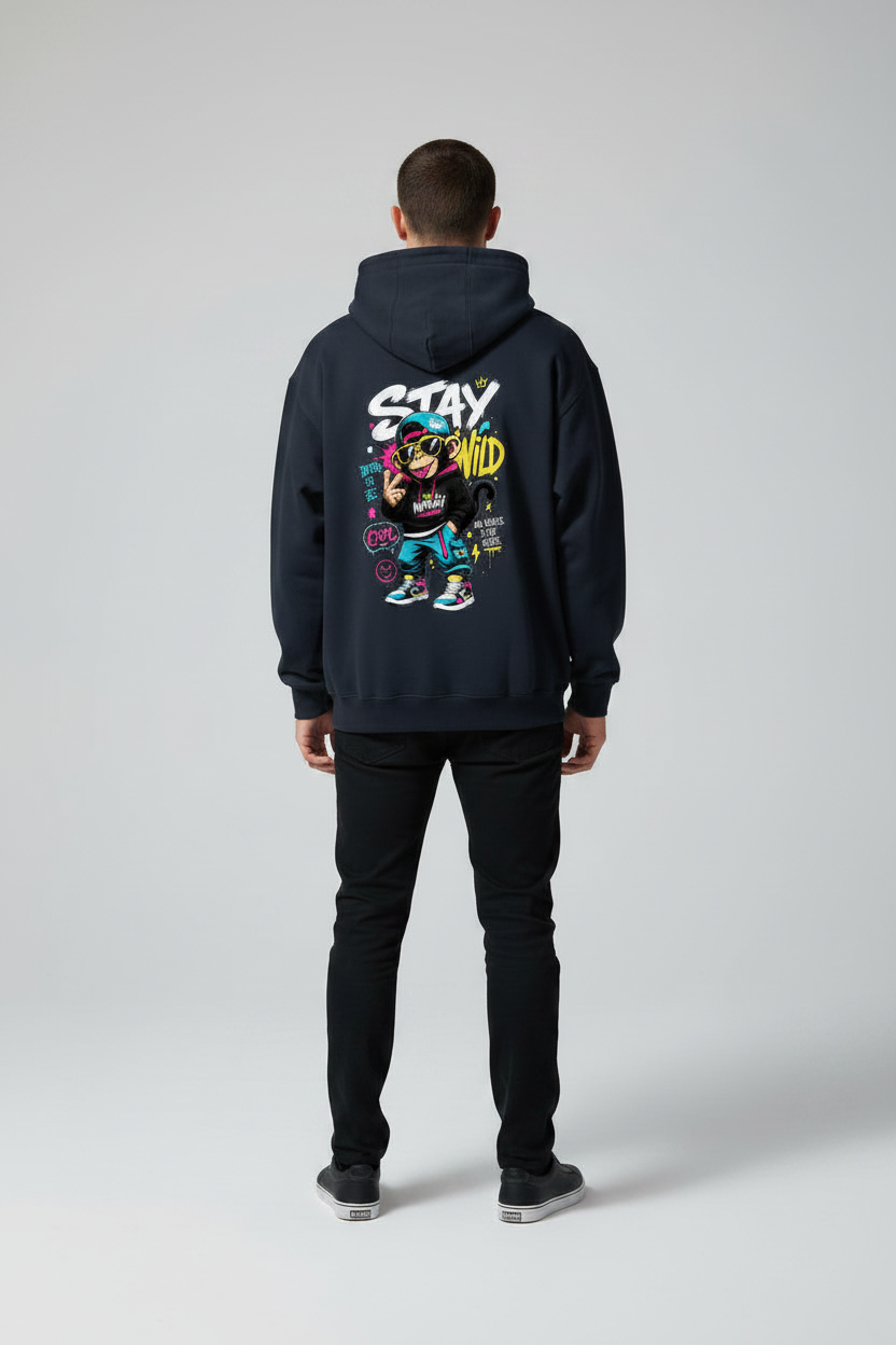 Stay Wild Hoodie Navy Blue – Back View
