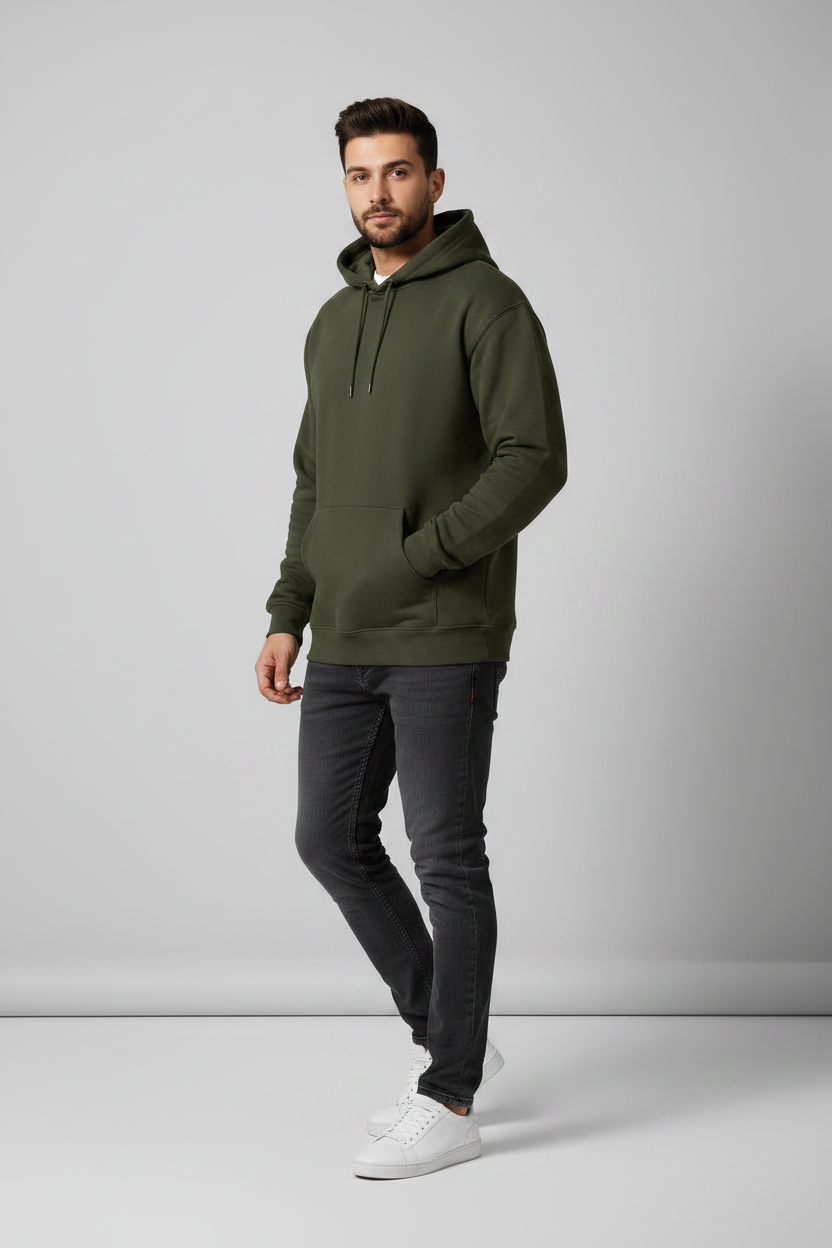 Stay Wild Hoodie Olive Green – 45° Front Left