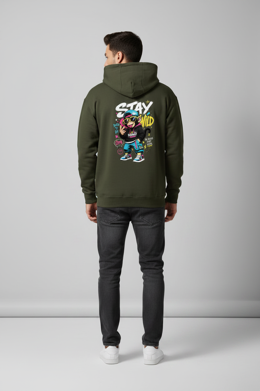 Stay Wild Hoodie Olive Green – Back View