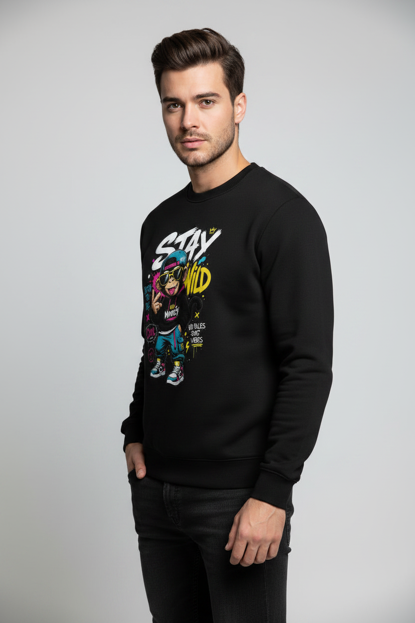 Stay Wild Sweatshirt Black – 45° Front Left