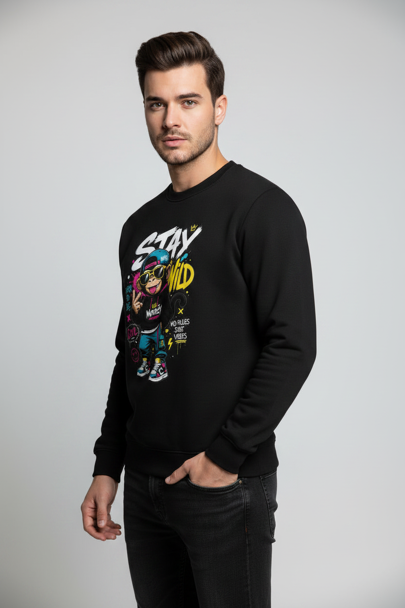 Stay Wild Sweatshirt Black – 45° Front Right