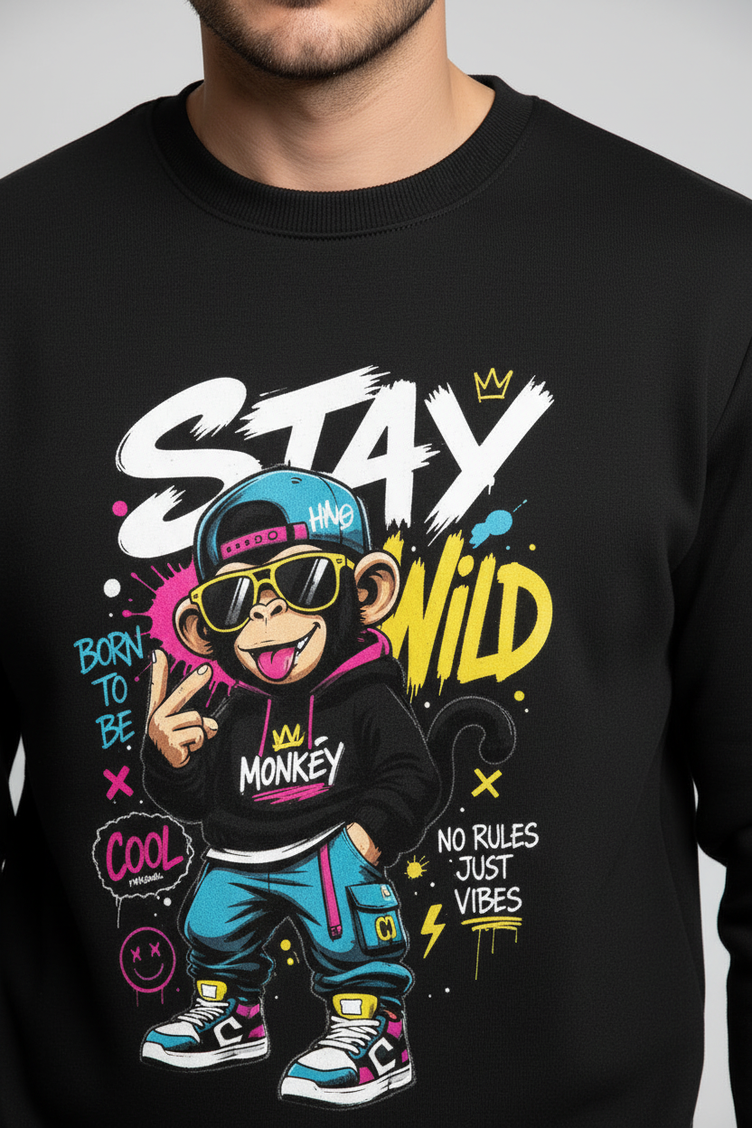 Stay Wild Sweatshirt Black – Close-up Detail