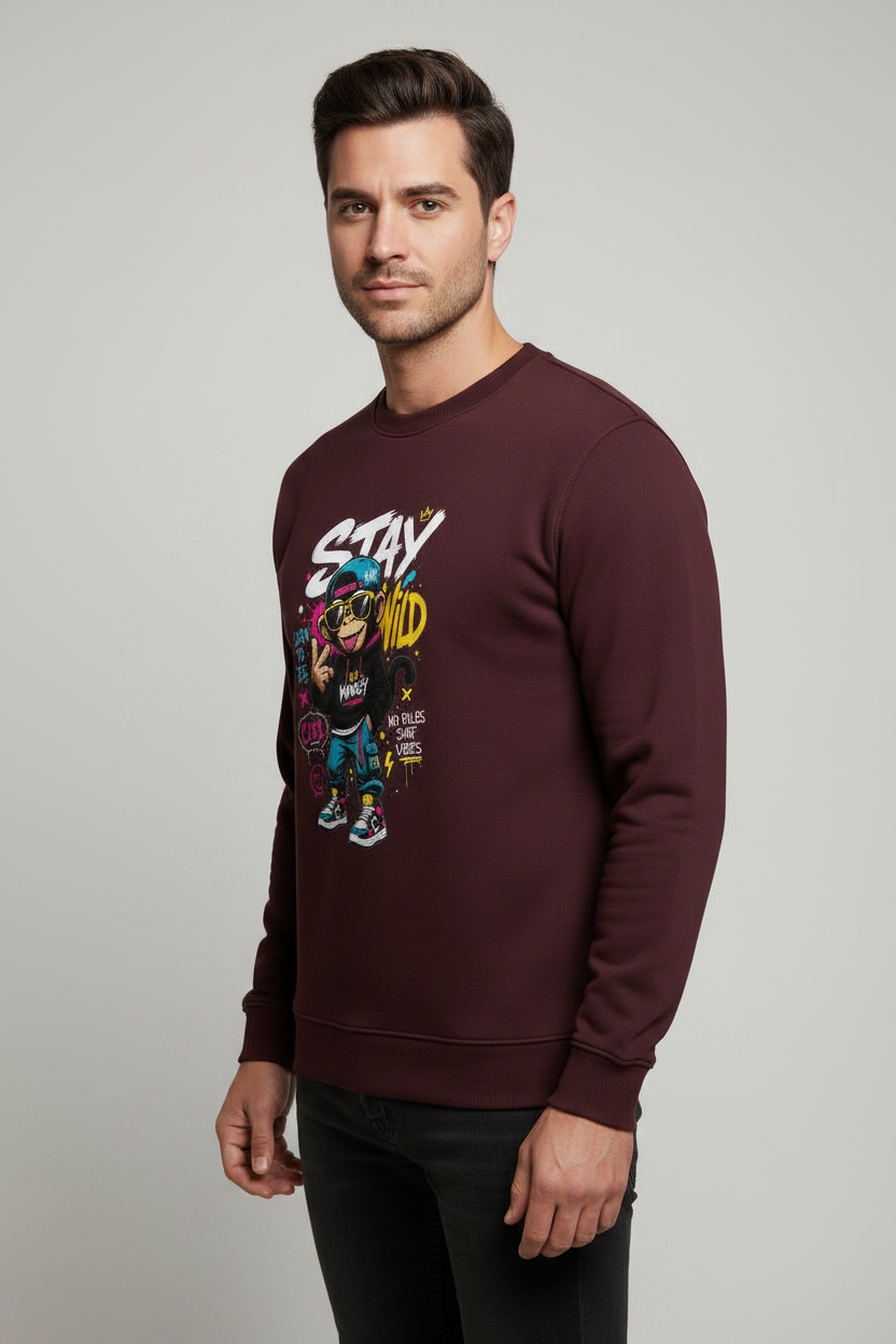 Stay Wild Sweatshirt Maroon – 45° Front Right