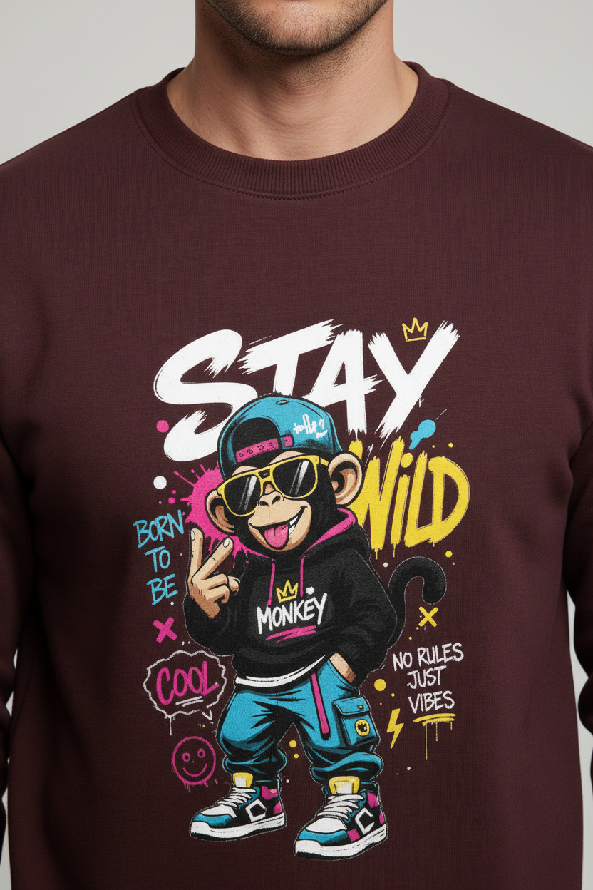 Stay Wild Sweatshirt Maroon – Close-up Detail