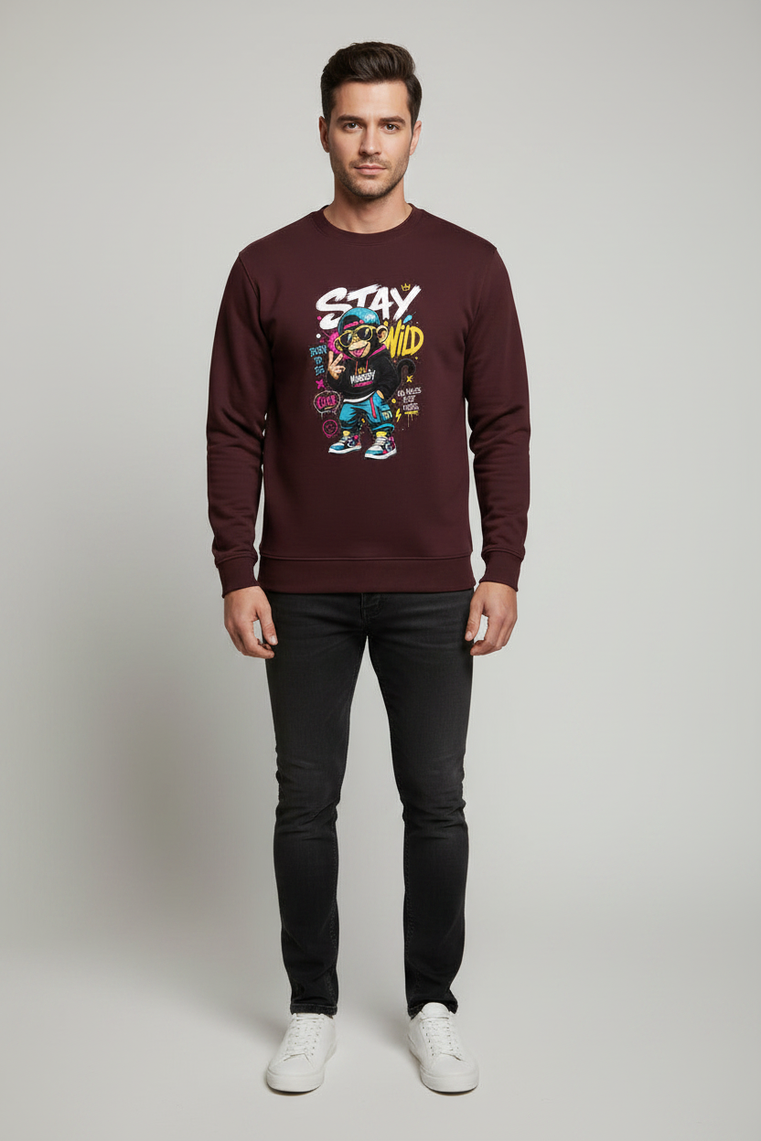 Stay Wild Sweatshirt Maroon – Front View