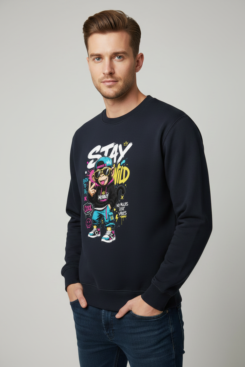 Stay Wild Sweatshirt Navy Blue – 45° Front Right