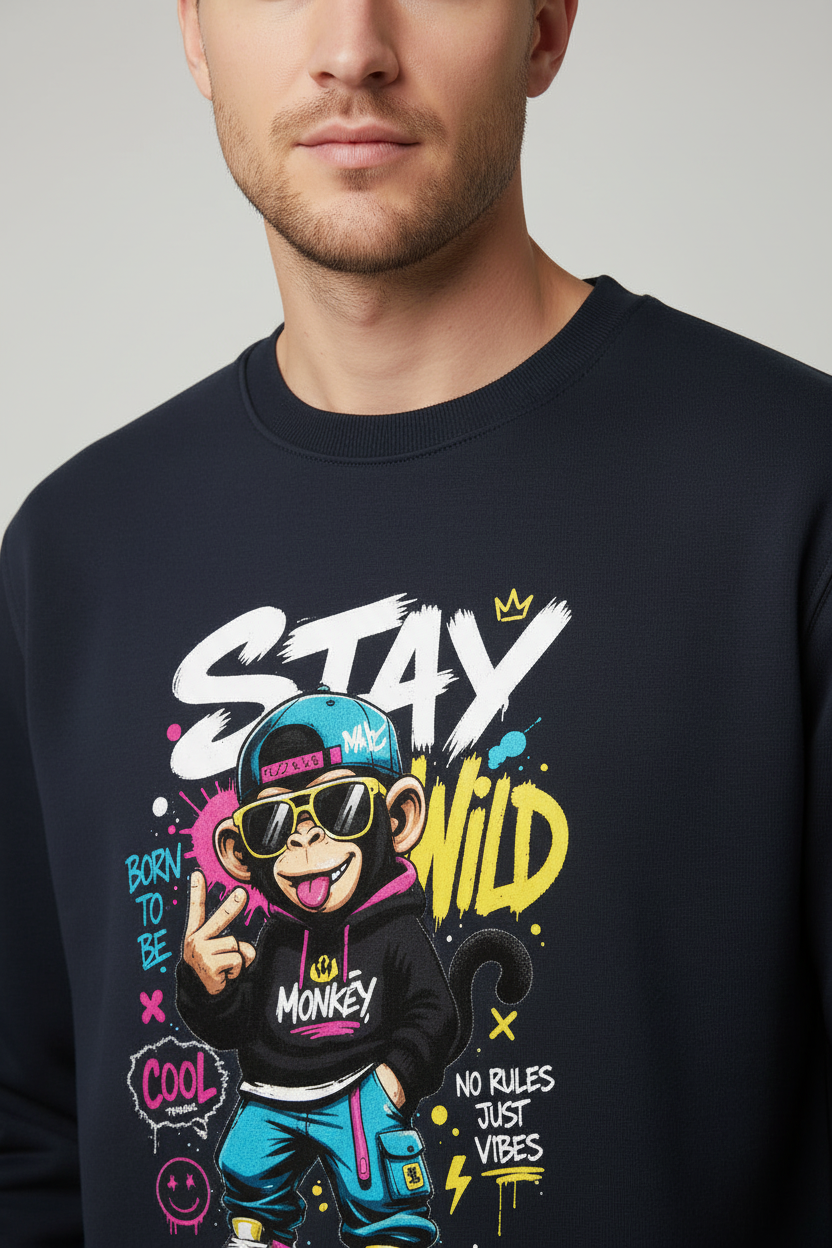 Stay Wild Sweatshirt Navy Blue – Close-up Detail