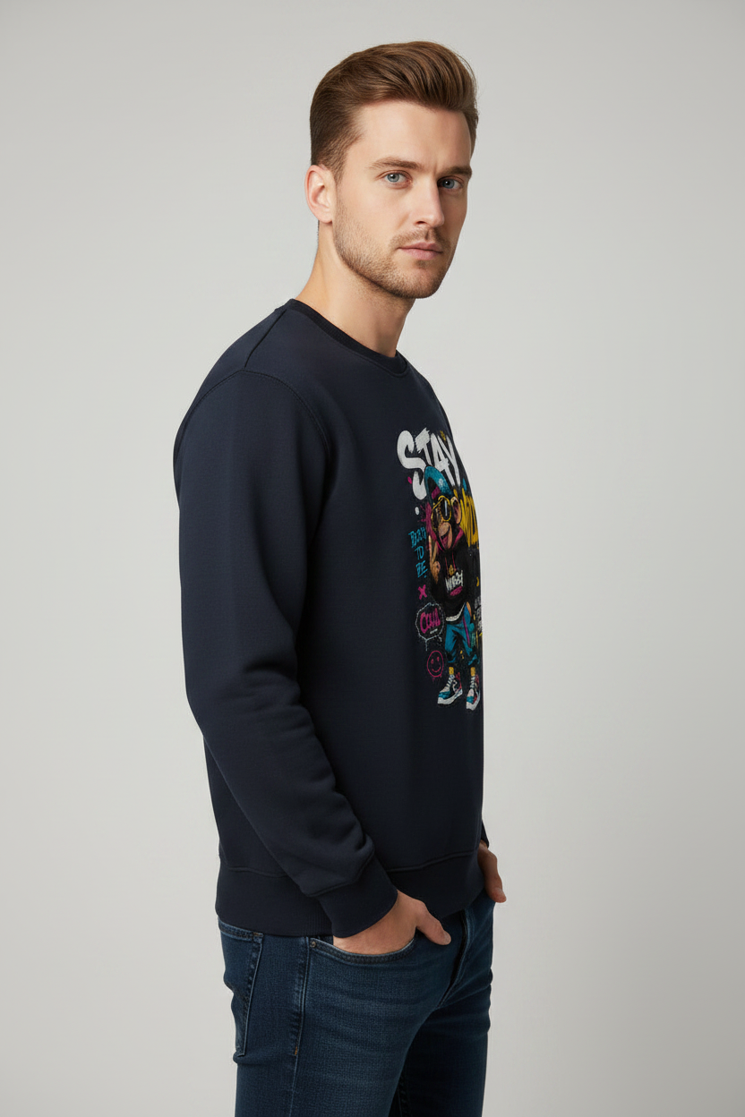 Stay Wild Sweatshirt Navy Blue – Right Side View