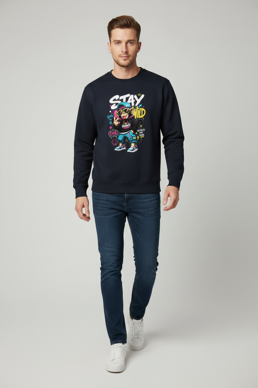 Stay Wild Sweatshirt Navy Blue – Walking Front