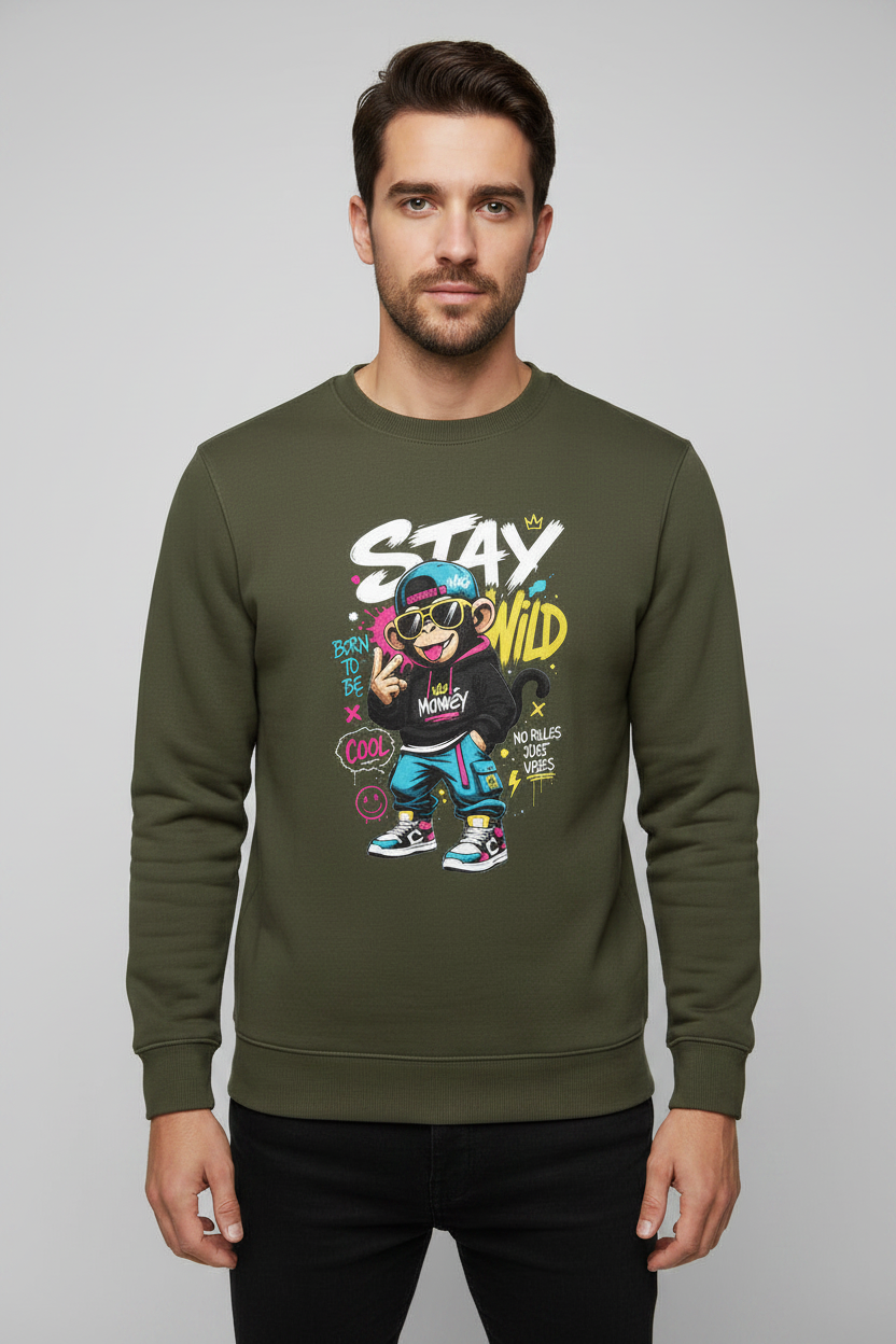 Stay Wild Sweatshirt Olive Green – Front View