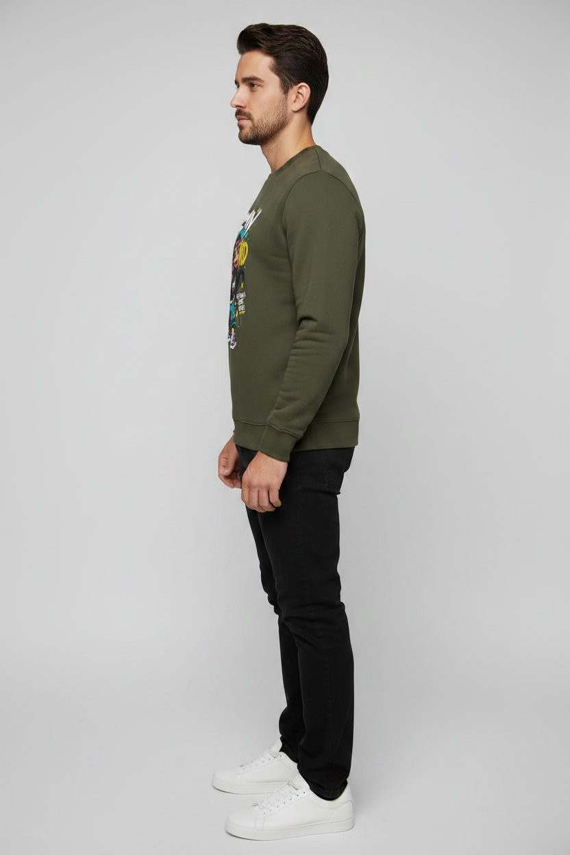 Stay Wild Sweatshirt Olive Green – Left Side View