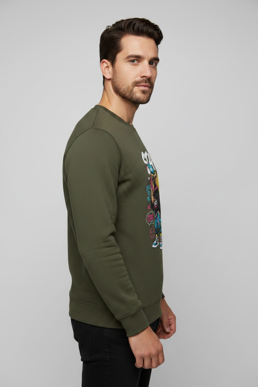 Stay Wild Sweatshirt Olive Green – Right Side View